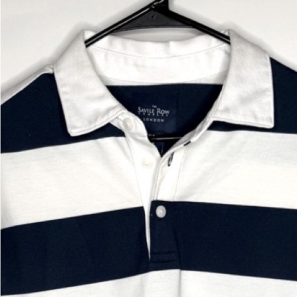 The Savile Row Company, Striped Long Sleeve Rugby Shirt, Navy/White, Size M, NWT - Picture 6 of 11